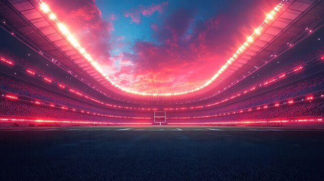 sports stadium background template, designed with vibrant details and a sense of excitement, perfect for illustrating sports events, team spirit, and competitive atmosphere in a dynamic layout