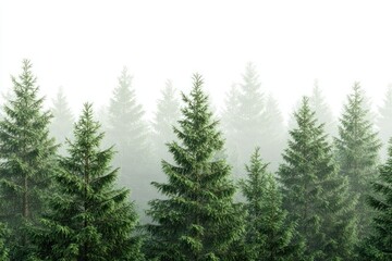 Serene Misty Forest with Tall Evergreen Trees