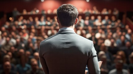 Motivational speaker and business coach holding a business coaching seminar for young professionals at a start-up business.