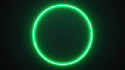 Obraz premium Neon circle, green light, radiant on black background, focus cover all object, deep depth of field