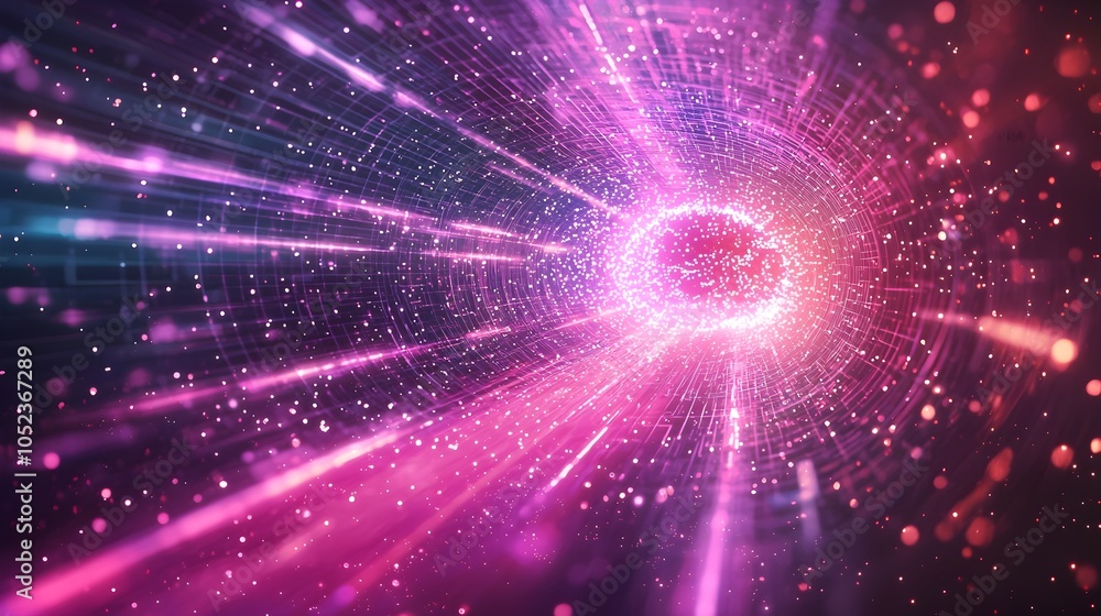 Poster quantum cloud network storing data in glowing particles of virtual space