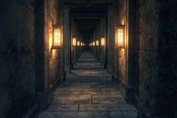 Mystical Illuminated Stone Corridor