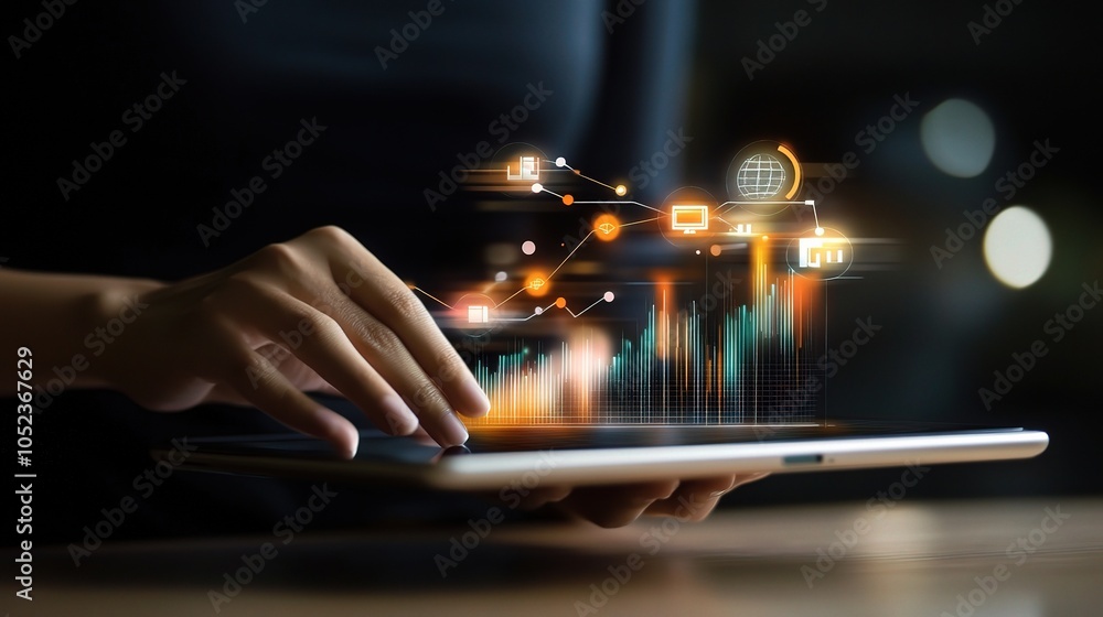 Poster digital interaction with data visualization concept