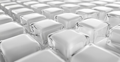 Obraz premium 3D rendering of white transparent glass cubes on white background, white soft abstract buissness background 