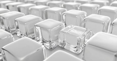 Naklejka premium 3D rendering of white transparent glass cubes on white background, white soft abstract buissness background 