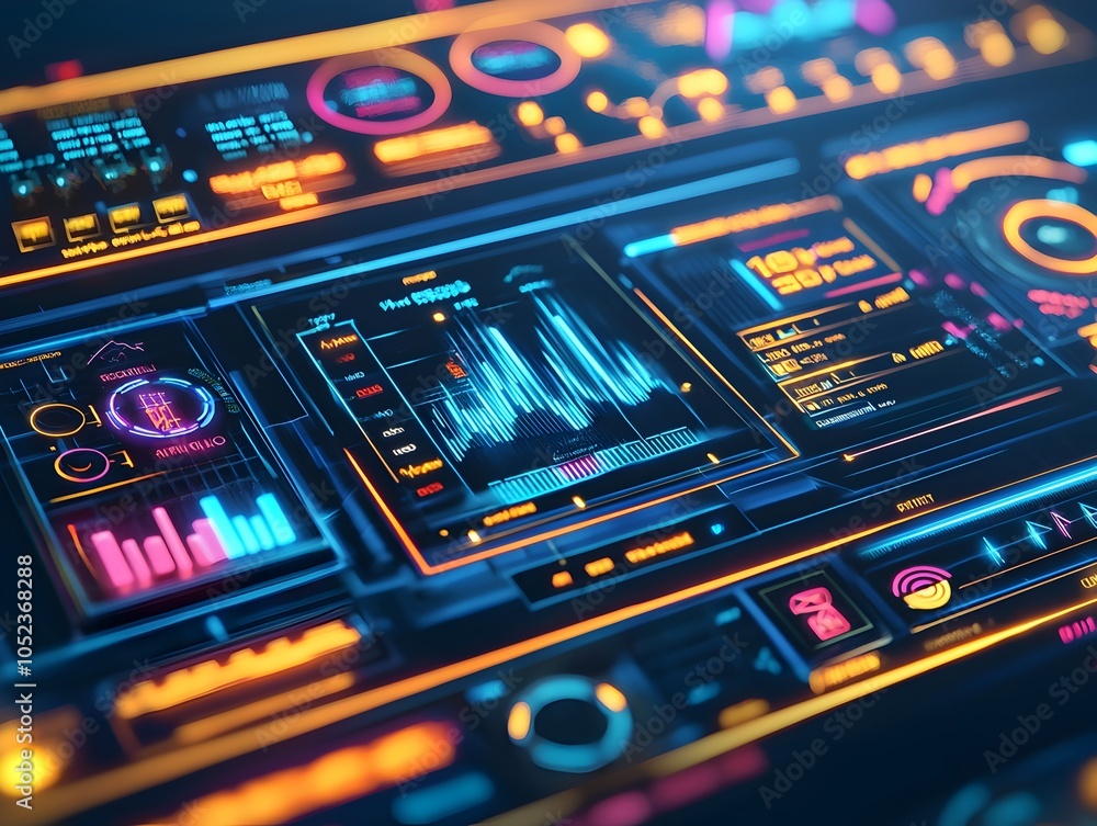 Poster futuristic holographic dashboard monitoring smart grid data with dynamic renewable energy analytics