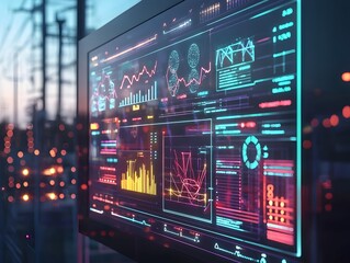 Holographic Smart Grid Control Panel Displaying Real Time Energy Flow Data and Analytics