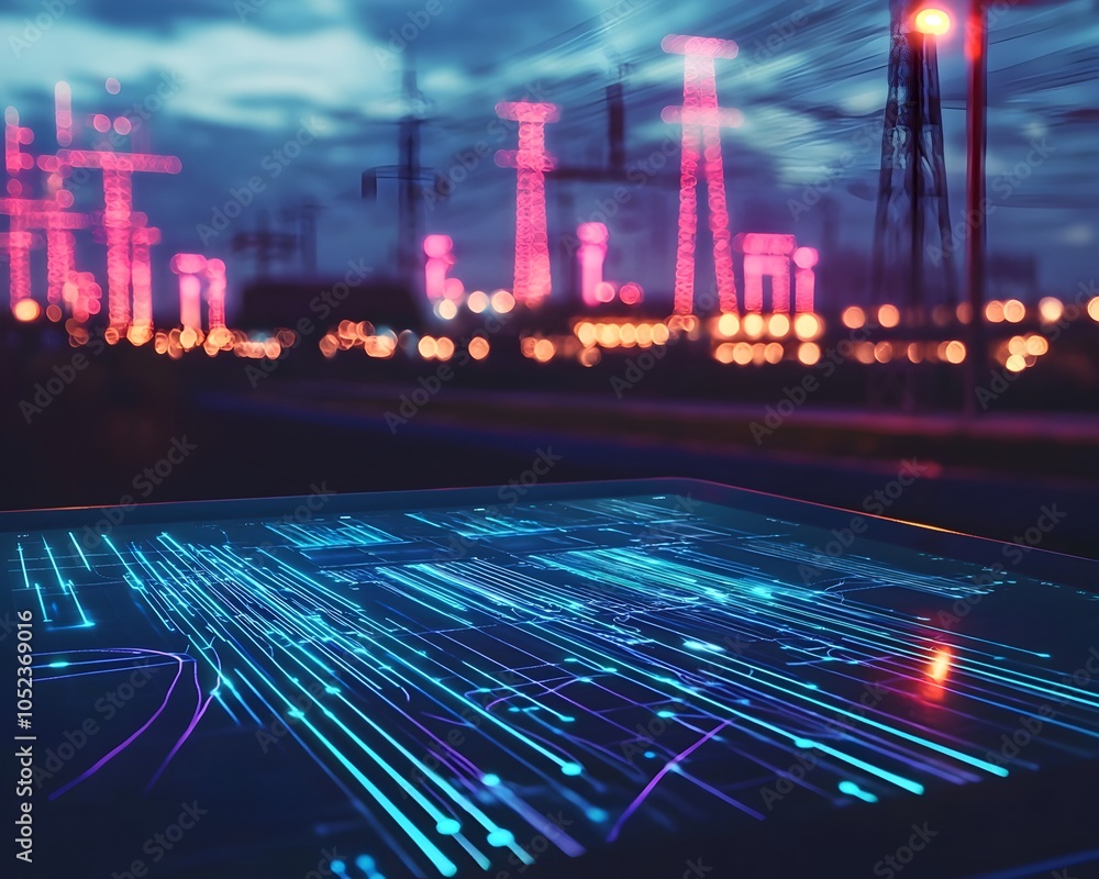Poster futuristic smart grid interface enabling real time energy trading between neighbors