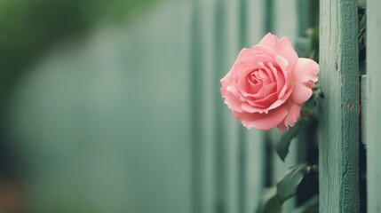 Pink Rose Bush in Full Bloom by Rustic Wooden Fence