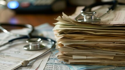 Unpaid Medical Bills Piling Up on a Desk