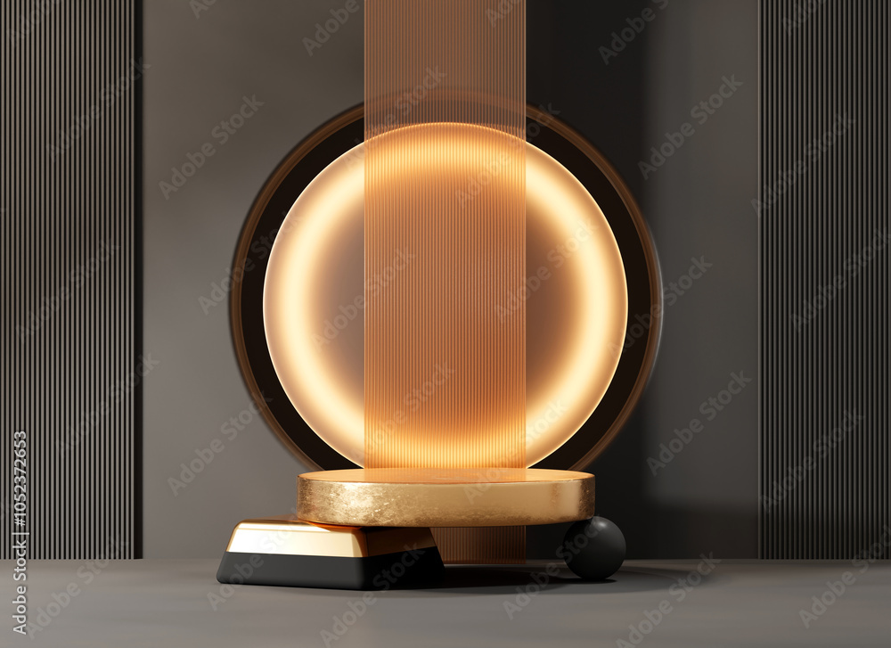Poster 3d rendering abstract gold platform podium product presentation background