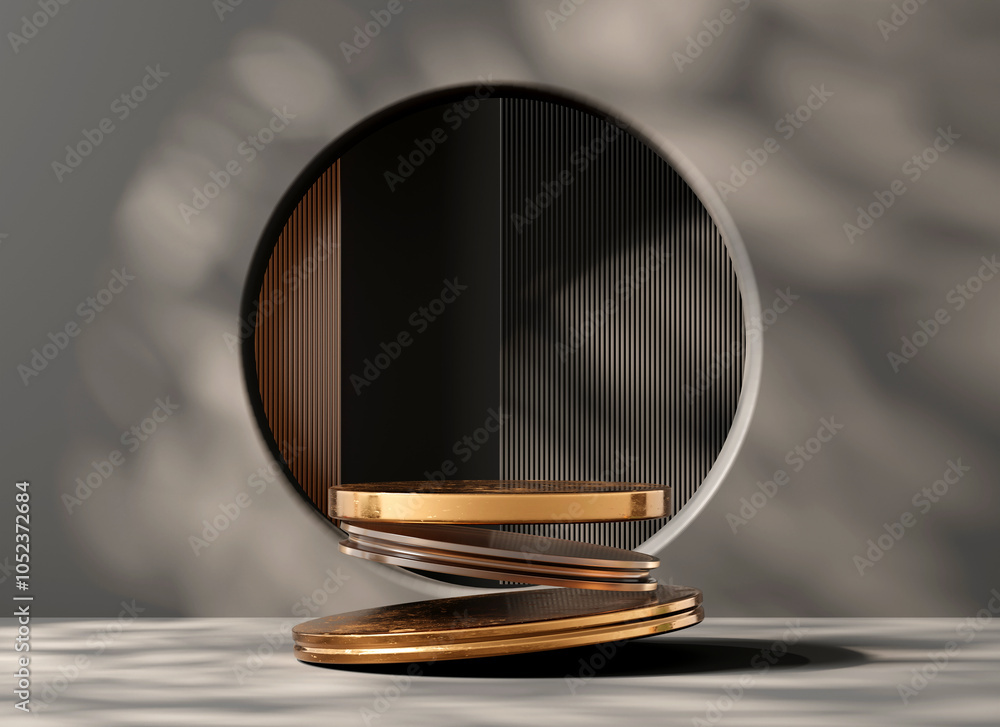 Poster 3d rendering abstract gold platform podium product presentation background