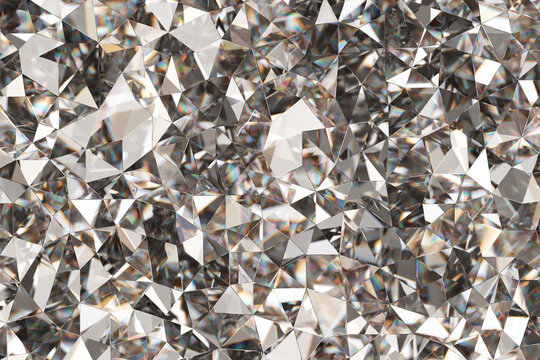 Luxury Abstract Realistic Crystals Texture with Prism Spectrum Caustic Reflection Close Up Background 3D rendering
