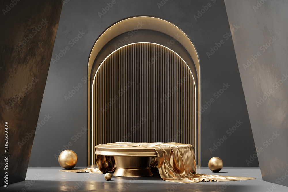 Aufkleber 3d rendering abstract gold platform podium product presentation background
