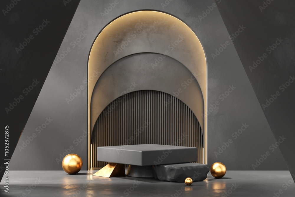 Aufkleber 3d rendering abstract gold platform podium product presentation background