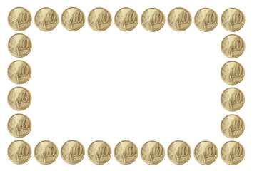 Ten cents Euro coins on white background