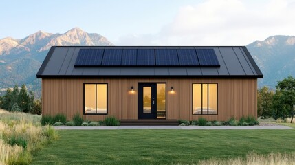 Obraz premium Modern Solar Powered Home in Rural Setting
