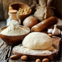 Fototapeta premium Kneading flour on vintage table