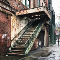 Fototapeta premium Old downtown Seattle building w/ outdoor stairs.