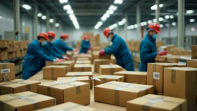 In a busy distribution center, workers sort and prepare packages for shipping, ensuring timely delivery of goods