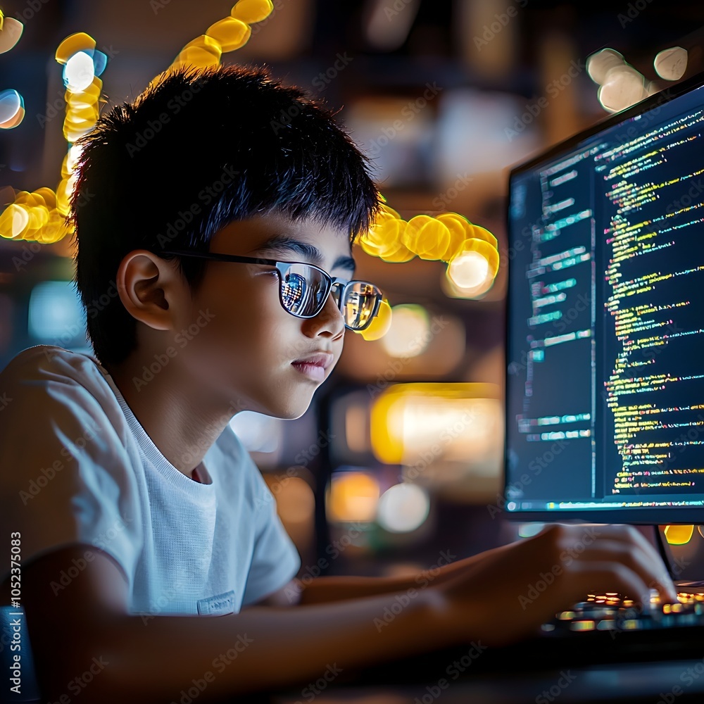 Poster teenager taking personalized coding course with ai adjusted task complexity