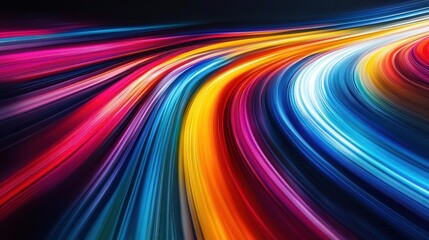 dynamic colorful light trails streak across a black background, illustrating high-speed motion and energy, with vibrant hues blending together to create a captivating visual experience