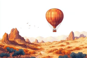 Obraz premium Hot Air Balloon Over Desert Landscape with Mountains