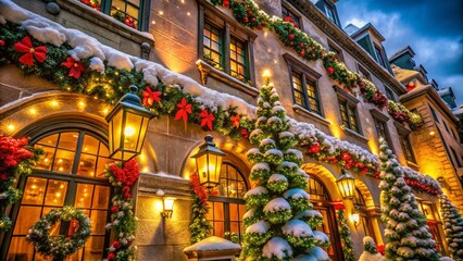 Fototapeta premium Festive Merry Christmas Architectural Decoration Background for Holiday Banner Design