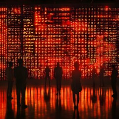 Fototapeta premium Gloomy Market Ticker Board with Anxious Onlookers Amid Economic Crisis