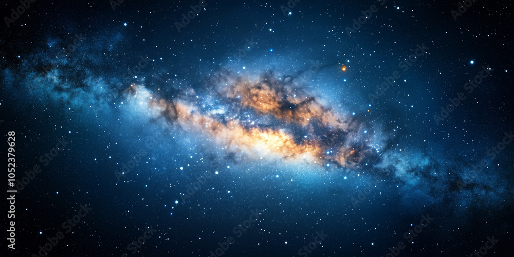 Wall mural stars constellation shining in deep blue space, milky way, cosmic nebula background