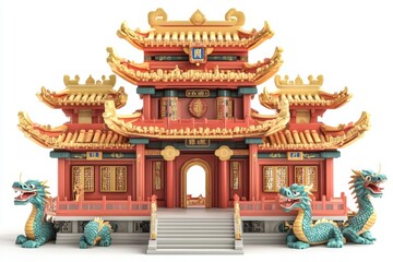 Obraz premium Traditional Chinese Temple with Dragon Statues