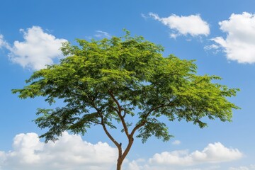 Obraz premium Tamarind Tree: Individual Big Tree Branch with Blue Sky and Clouds on a Daylight