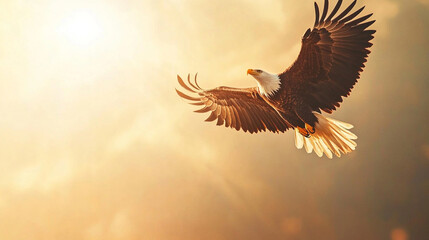 Bald Eagle gliding effortlessly through a bright sky, US flag unfurling beneath, symbolizing national pride and honor-4