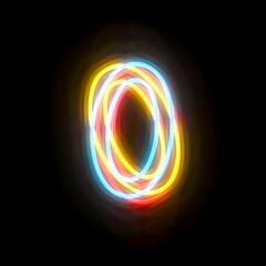 Three colors neon font Number 0 ZERO 3D