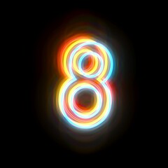 Three colors neon font Number 8 EIGHT 3D