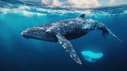 Majestic Whale Surfacing Near An Iceberg