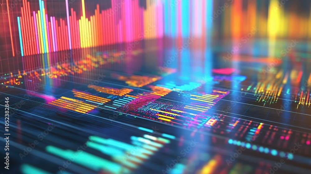 Poster vibrant digital data visualization with colorful bars