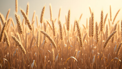 Obraz premium Golden reed field with tall grass swaying gently in the warm sunlight