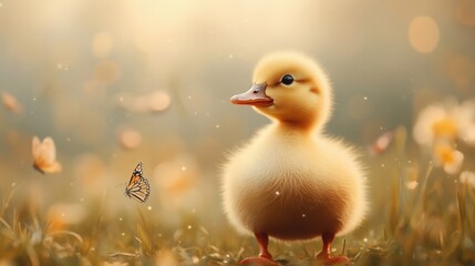 Adorable Cartoon Baby Duckling in Fluffy Style