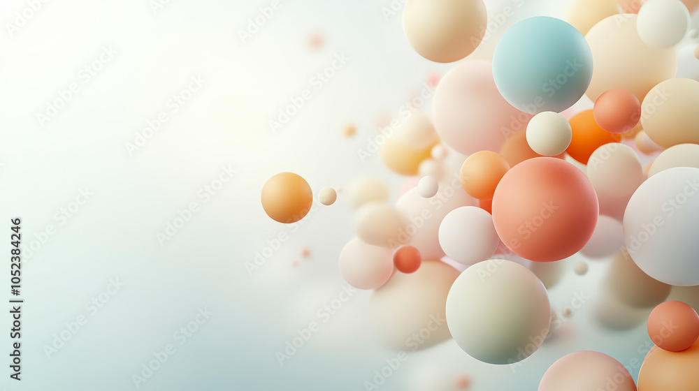 Poster softly colored spheres float against a pastel background, creating a calming and abstract visual rem