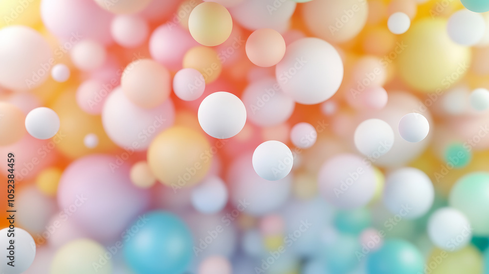 Poster a colorful abstract image featuring a variety of soft, pastel-colored spheres overlapping against a 