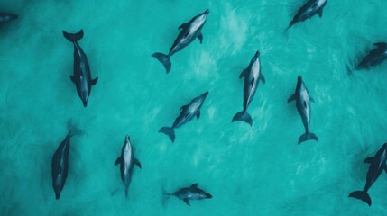Fototapeta premium Dolphins Swimming in Clear Blue Water from Above