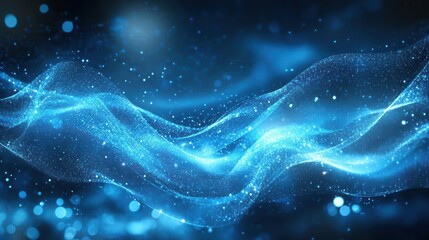 Naklejka premium ethereal blue glow with swirling particles creating an abstract bokeh background, evoking a sense of mystery and beauty in a dreamlike atmosphere