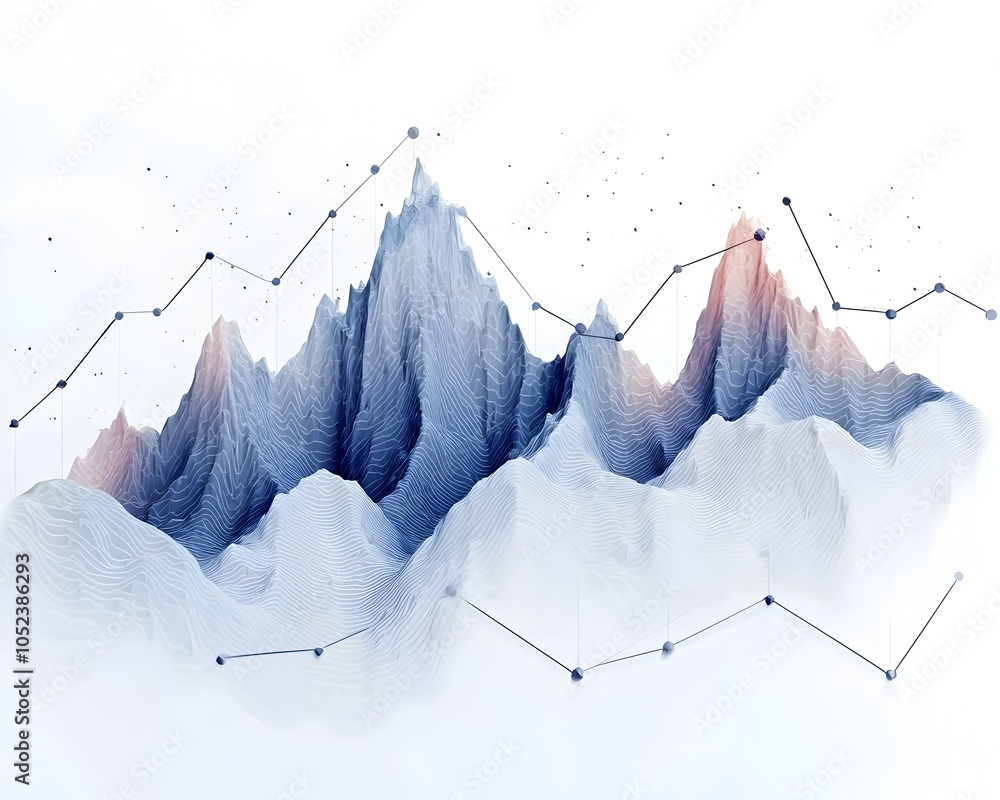 Poster graphical mountain range representing a financial journey from struggle to success