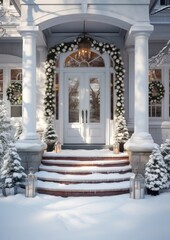 Fototapeta premium Christmas decoration porch architecture building.