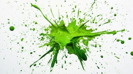 explosive green paint splatter against a pristine white background, creating a dynamic visual of color and motion, perfect for artistic expression and energy