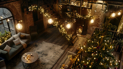 Cozy Apartment with Festive Christmas Decor, Garlands, and Candles Illuminating Warm Holiday Ambience