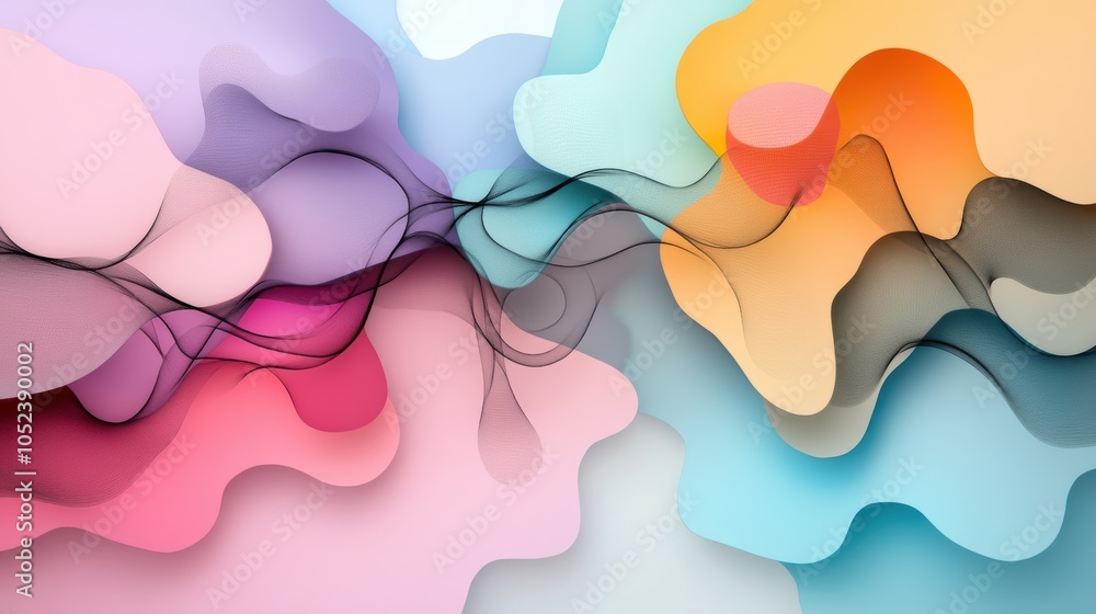 Poster a network of surreal, abstract shapes, each representing a different emotion or feeling, with interc