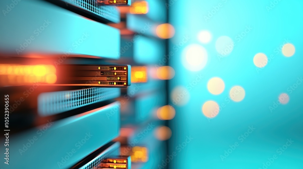 Poster close up of a server rack with multiple hard drives, representing data storage and retrieval.