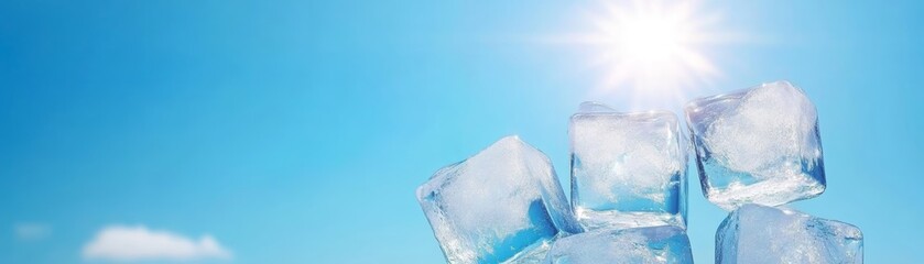 Obraz premium Cool blue refreshment, sparkling ice cubes against a vibrant sky backdrop ice